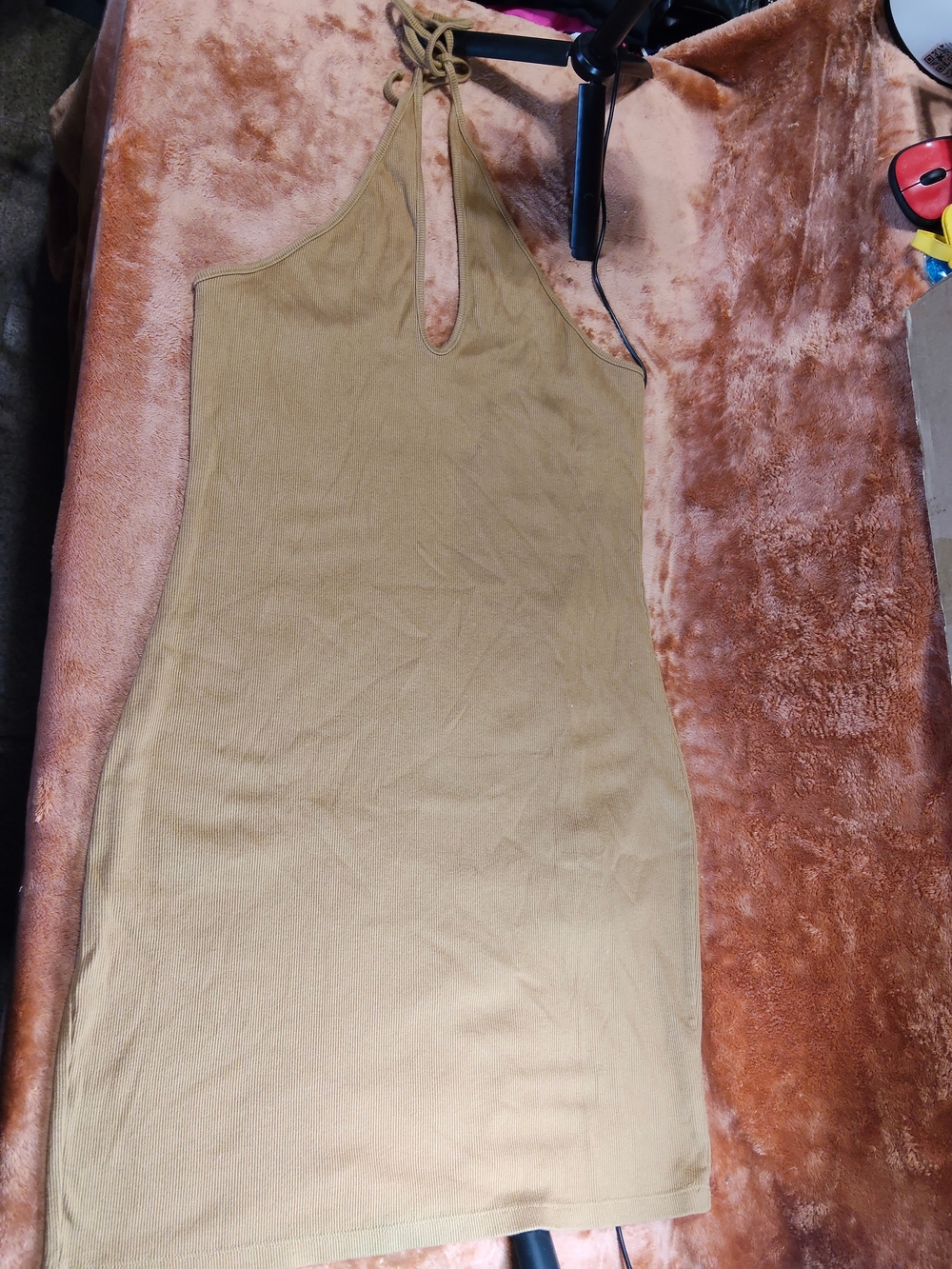 Sleek Halter Knit Bodycon Dress — Olive Tan